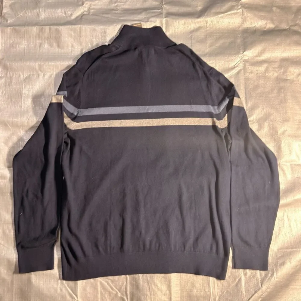 NWT Banana Republic Sweater Mens XL Blue Striped Premium Luxe Yarn 1/4 Zip $70